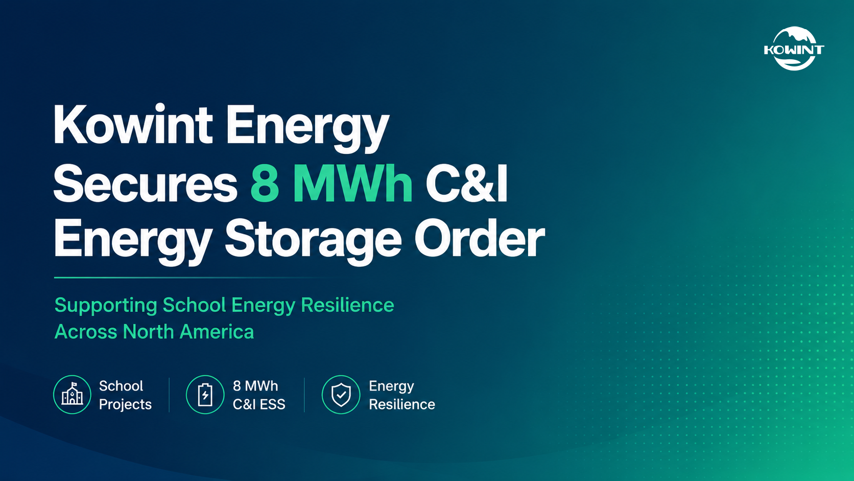 Kowint Energy Secures 8 MWh C&I Energy Storage Order for School Energy Projects
